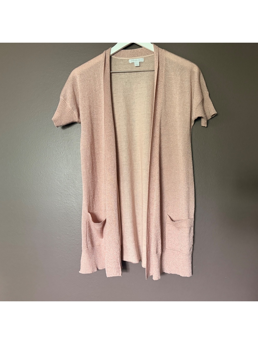 New York & Company Blush Pink Metallic Shimmer Long Cardigan XS